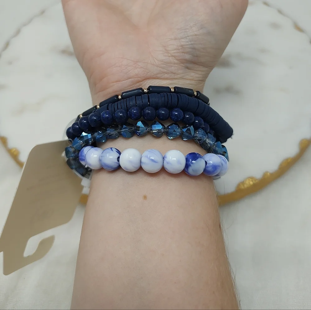 Cato Blue and White Beaded Bracelets